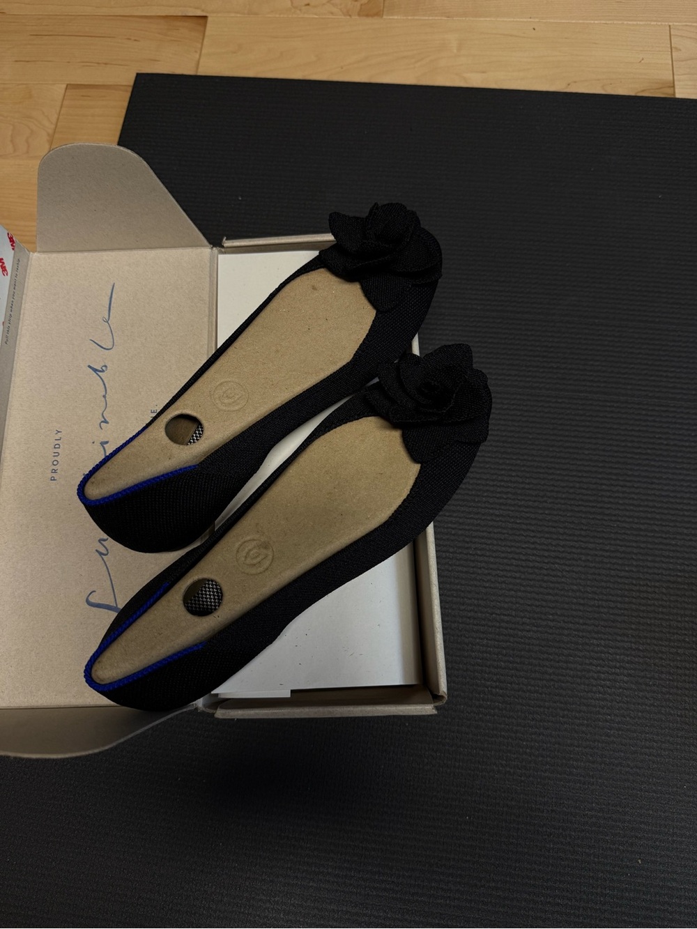Rothy's Black Floral-Appliqué Ballet Flats